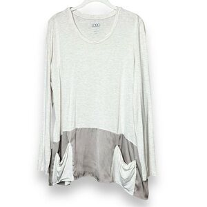LOGO Lori Goldstein‎ Flowy Tunic Top Large cream beige pockets long sleeve tee